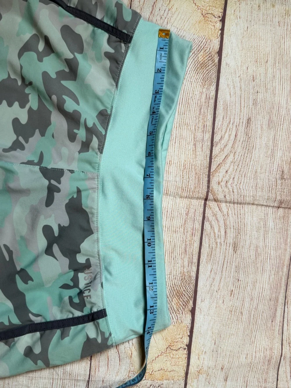 Justice Mint Green Camo Athletic Shorts with Black Trim